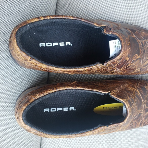 Roper Ricochet Boots Womens 9.5 Tooled Leather Square Shoes Ankle Loafer Floral - Picture 10 of 10